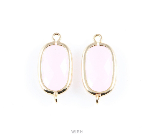 Rose Quartz Oval Glass Connector in Rhodium, Framed Oval Connector / GRQRH-035-C
