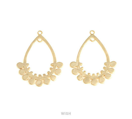 Bubble Open Drop Charms in Matte Gold, Bubble Teardrop Pendants / MMG-717-P
