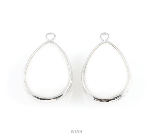 White Alabaster Synthetic Stone Charms in Gold, Framed Teardrop Pendant / SWAG-010-P