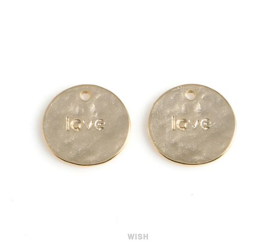 Love Engraving on Hammered Disc Pendants in Matte Rhodium, Engraved Coin Charm / MMRH-533-P