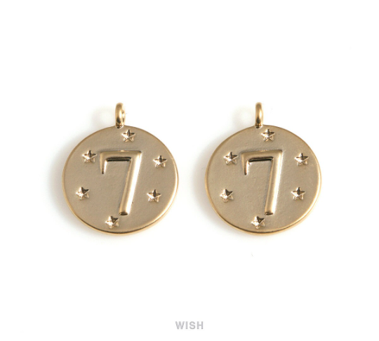 Lucky Seven on Coin Pendants in Matte Rhodium, Lucky Seven Coin Charms / MMRH-697-P