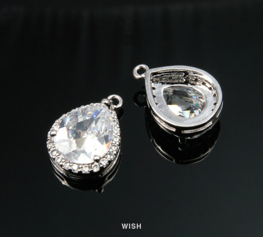Teardrop Cubic Zirconia Pendants in Rhodium, Sub Cubic Zirconia / CRH-040-P (Large)