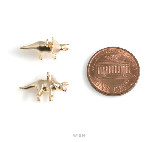 Dinosaur Pendants in Matte Gold, Triceratops Charm / Dinosaur / MMG-564-P