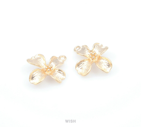 Orchid Flower Connectors in Matte Gold, Flower Charms / MMG-128-C