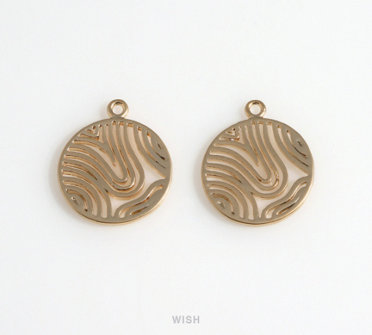 Wavy Pattern in Disc in Matte Rhodium, Sashiko Pattern in Coin Charm / MMRH-649-P