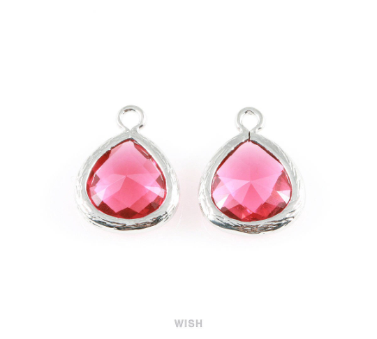Ruby Faceted Glass Charm in Gold, Framed Drop Glass Bead / GRBG-003-P (Small)