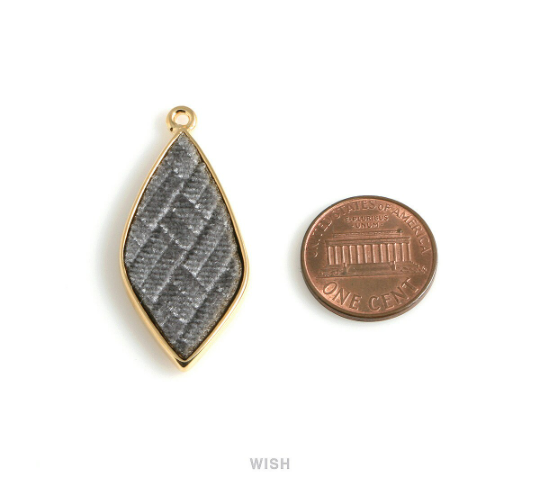 Black Velvet Pendant in Gold Drop Frame, Black Velvet Drop Charm /LBKG-487-P