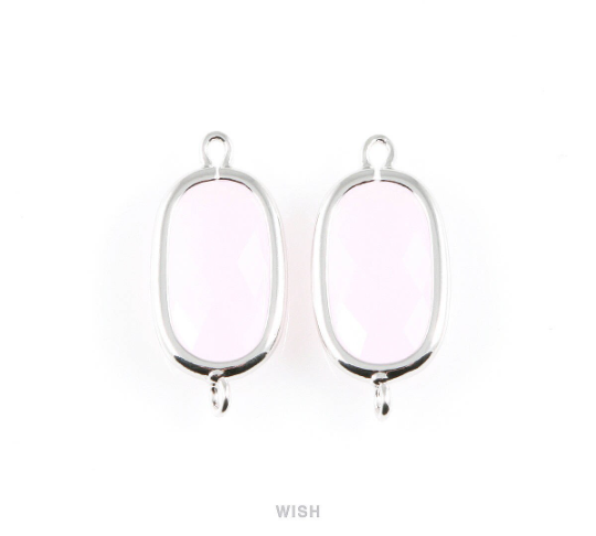 Rose Quartz Oval Glass Connector in Gold, Framed Oval Connector / GRQG-035-C