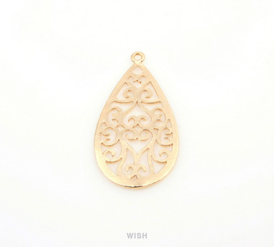 Oriental Pattern Teardrop Pendant in Matte Gold, Oriental Teardrop Charm / MMG-194-P