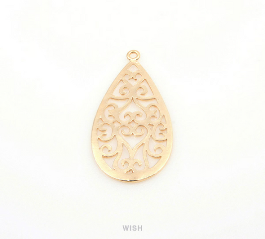 Oriental Pattern Teardrop Pendant in Matte Gold, Oriental Teardrop Charm / MMG-194-P