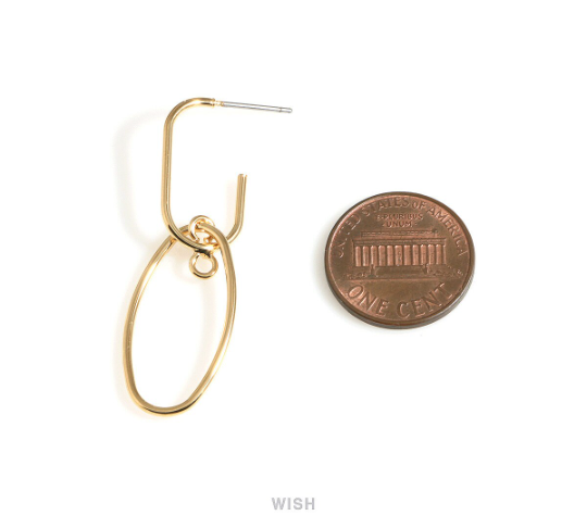 Circle Charm Dangled Stud Earrings in Rhodium, Linkage Circle Stud Earrings / MRH-709-E