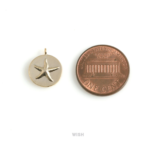 Starfish Disc in Matte Gold, Starfish in Coin Charm / MMG-463-P