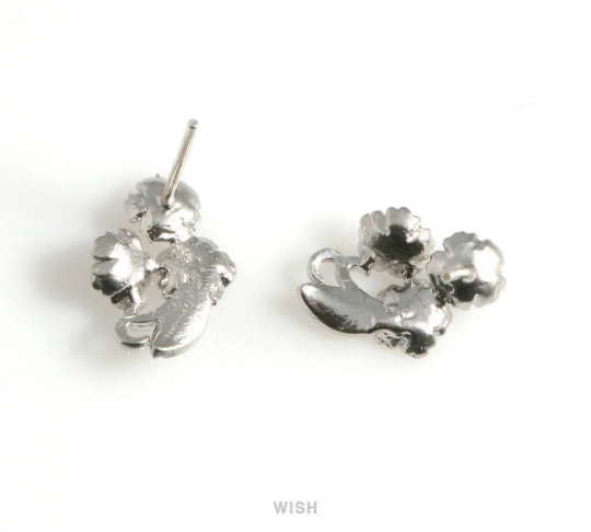 Triple Flower Stud Earrings in Matte Rhodium, Triple Flower Studs / MMRH-570-E