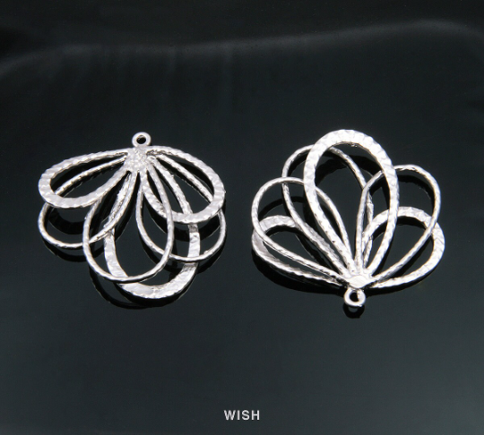 Fanwise Drop Pendants in Matte Rhodium, Fanwise Teardrop Charms /  MMRH-072-P