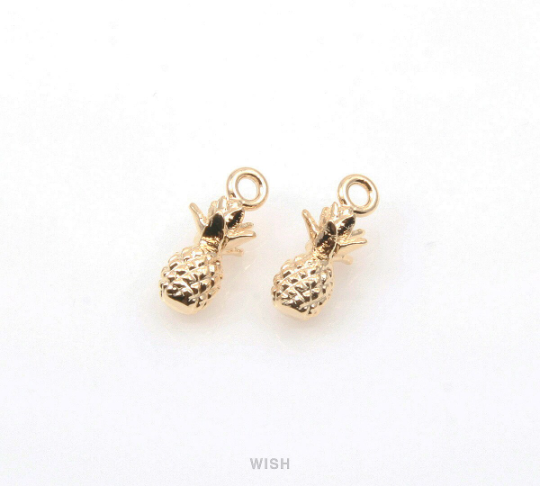 Dainty Pineapple Pendants in Rhodium, Solid Pineapple Charms / MRH-316-P