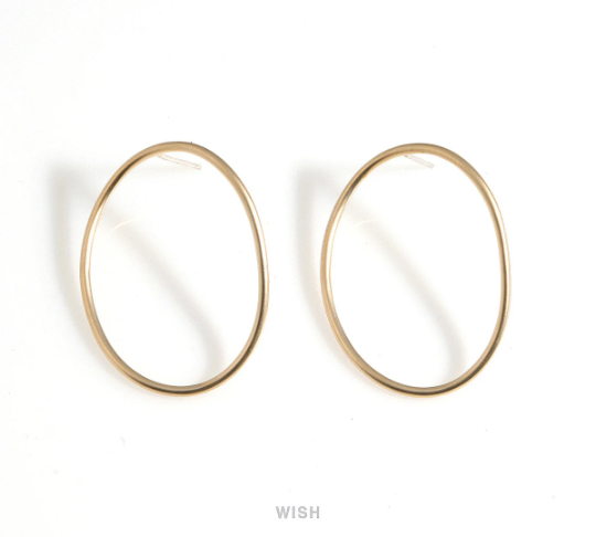 Open Bent Circle Stud Earrings in Matte Gold, Large Open Oval Earrings / MMG-637-E