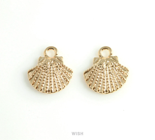 Scallop Seashell Pendant in Rhodium, Seashell Charm /MRH-446-P (10pcs)