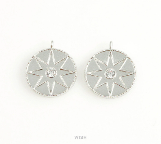 Star Disc with Cubic Zirconia Pendant in Matt Gold, Star Coin Charm /  MMG-413-P