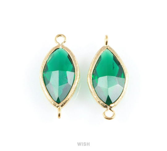 Emerald Marquise Glass Connector in Rhodium, Framed Marquise Connector / GEMRH-030-C