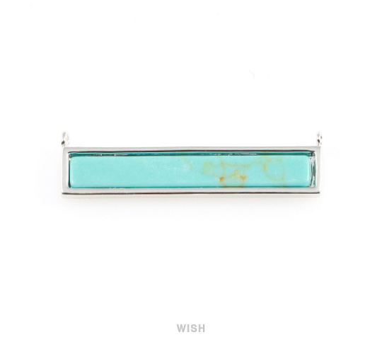 Turquoise Bar Stone Charm in Gold, Gemstone Framed Pendant / STQG-065-P