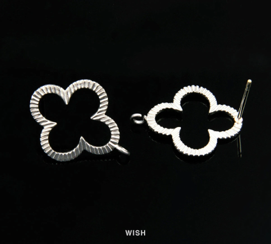 Clover Stud Earrings in Matte Rhodium, Clover Stud Ear Post / MMRH-121-E