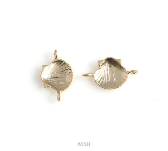 Seashell Pendant in Matte Gold, CZ Scallop Seashell Charm / MMG-569-P