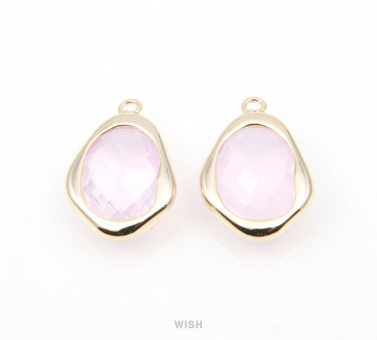 Violet Opal Faceted Glass Charms in Rhodium, Framed Teardrop Pendant / GVORH-085-P