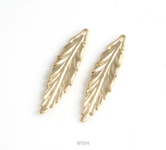 Small Feather Pendant in Matte Rhodium, Textured Feather Charm / MMRH-237-P2