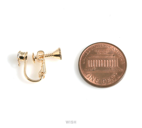 CZ Clip on Earring Converters in Gold, Non Pierced Earrings / FG-031-E