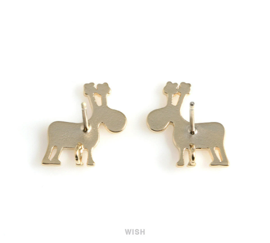 Reindeer Stud Earrings in Matte Gold, Reindeer Ear Studs / MMG-522-E