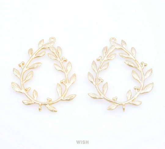 Laurel Wreath Connectors in Matte Rose Gold, Laurel Charms / MMRG-053-C