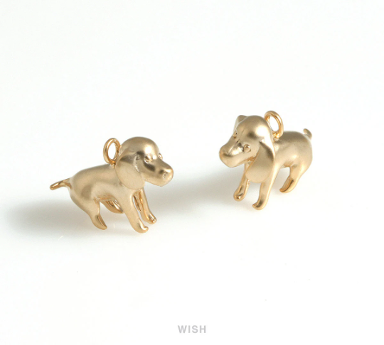 Beagle Charms in Matte Rhodium, Puppy Pendants / MMRH-657-P