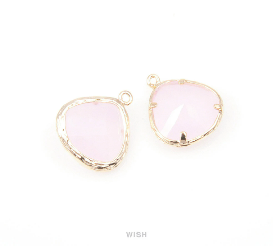 Rose Quartz Faceted Glass Drop Charm in Gold, Rose Quartz Charms / GRQG-036-P