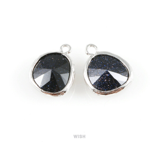 Lapis-Lazuli Faceted Glass Charm in Gold, Framed Drop Glass Gem / GLLG-004-P (Medium)