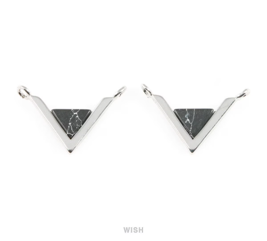 Black Marble Triangle Stone Charm in Gold, Gemstone Framed Pendant / SBMG-052-P