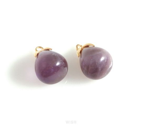 Amethyst Teardrop Gemstone Charm in Gold, Amethyst Gemstone Pendant / STZG-105-P