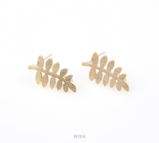 Leaves and Branch Stud Earrings in Matt Rhodium, Branch Ear Post / MMRH-240-E