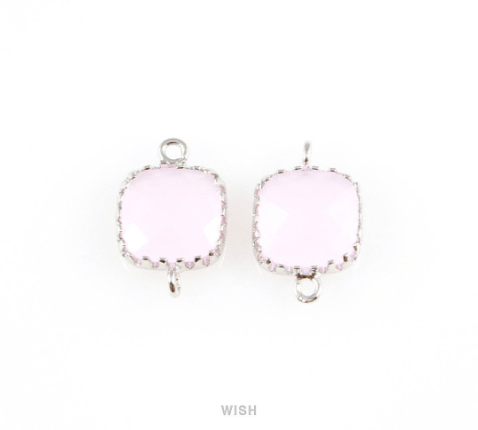 Rose Quartz Faceted Glass Connector in Gold, Framed Square Connector / GRQG-007-P