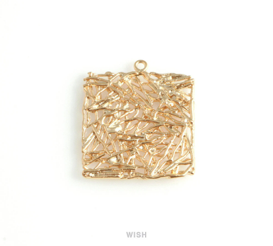 Square Mesh Pendants in Matte Gold, Abstract Square Mesh Charm / MMG-436-P