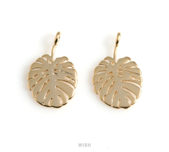 Monstera Leaf Pendants in Matte Gold, Monstera Leaf Charm / MMG-523-P