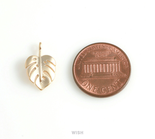 Monstera Leaf Pendants in Matte Rhodium, Monstera Leaf Charm / MMRH-435-P