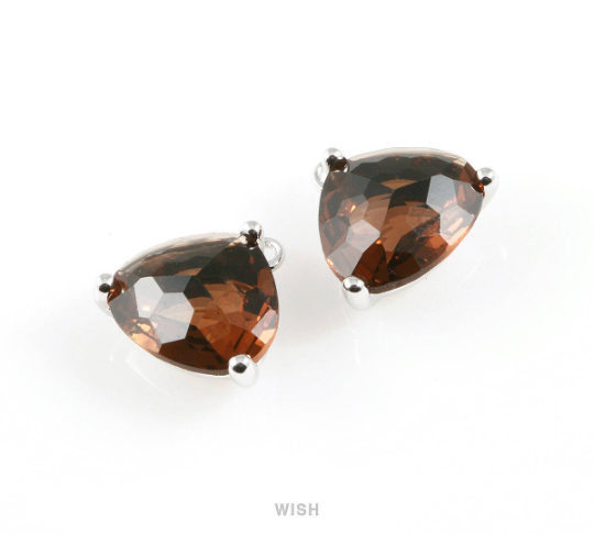 Smoky Quartz Pear Shape Glass Charm in Gold, Framed Pendant / GSQG-042-P