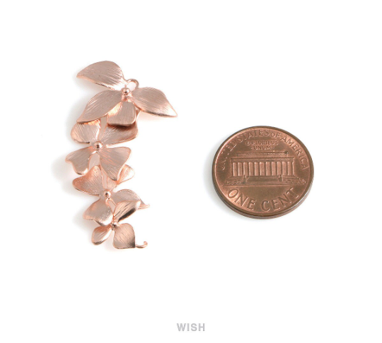 Quadruple Orchid Pendant in Matte Rose Gold, Quadruple Orchid Charm / MMRG-209-P