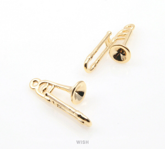 Trombone Pendants in Rhodium, Musical Instrument Charms / MRH-326-P