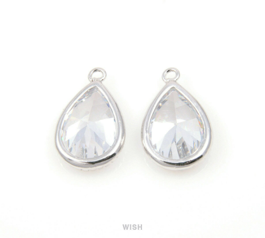 Teardrop Cubic Zirconia Pendants in Rhodium, Cubic Zirconia Gem /CRH-034-P (Large)