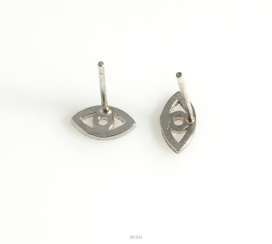 Evil Eye Stud Earrings in Matte Rhodium, Evil Eye Earrings/ MMRH-623-E