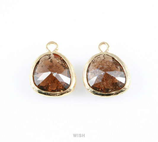 Smokey Quartz Sparkle Glass Charm in Rhodium, Framed Drop Glass Bead / GSQRH-013-P