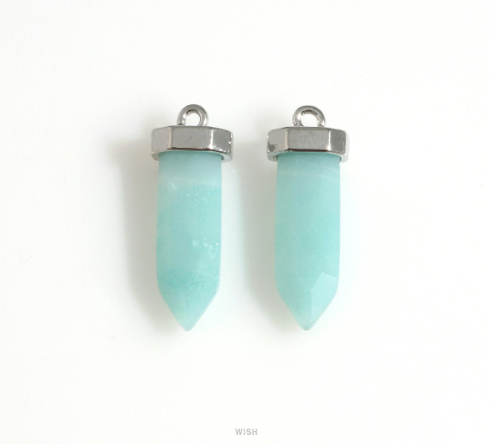 Jade Point Gemstone Charm in Gold, Amazonite Point Gemstone Pendant / SMTG-106-P