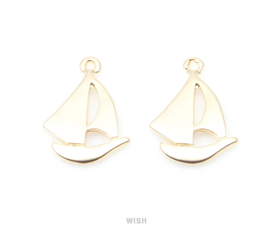 Yacht Pendants in Matte Rhodium, Boat Charms / MMRH-011-P (4pcs)