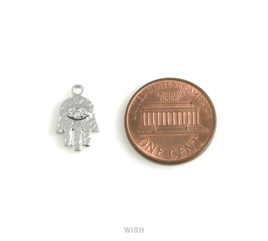 Cubic Zirconia Hamsa Pendant in Matte Rhodium, CZ Hamsa Charm / MMRH-460-P